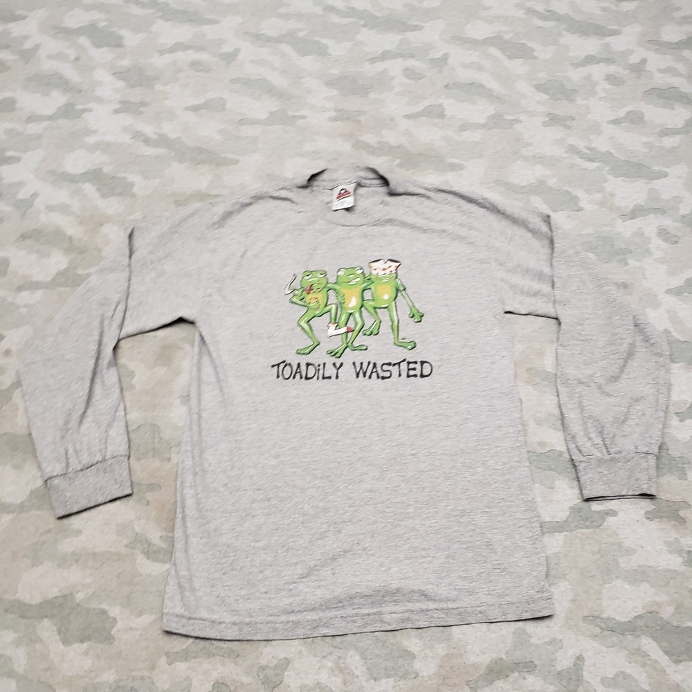 VTG Toadily Wasted AAA Shirt Mens Small Gray Y2k Long Sleeve